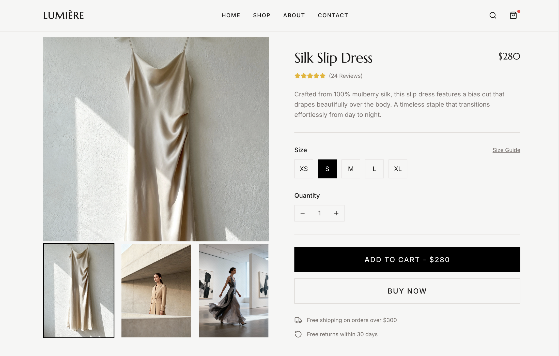 luxury fashion online store homepage featuring silk fabric and minimalist design