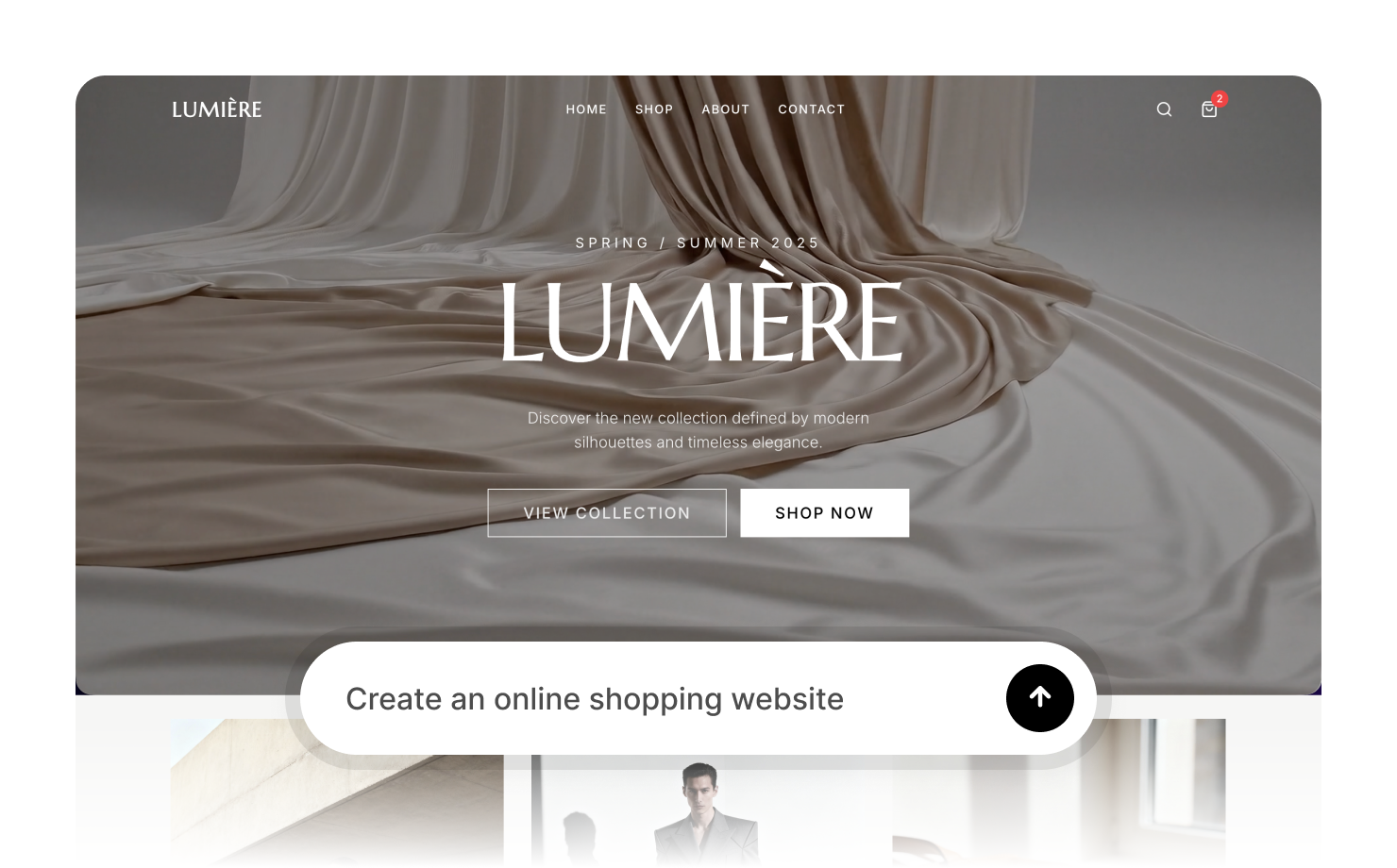 ai generated ecommerce website preview with product listings and checkout