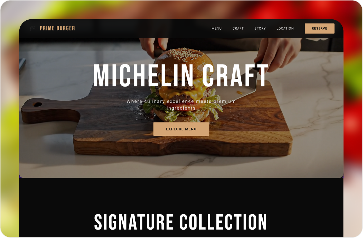 use case screenshot of ai generated beef burger website from Wegic AI