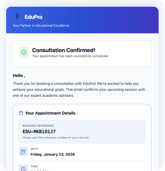 successful appointment notification screenshoot