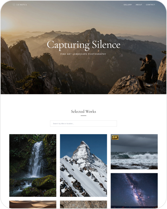 ai-generated photography website with search bar from Wegic AI