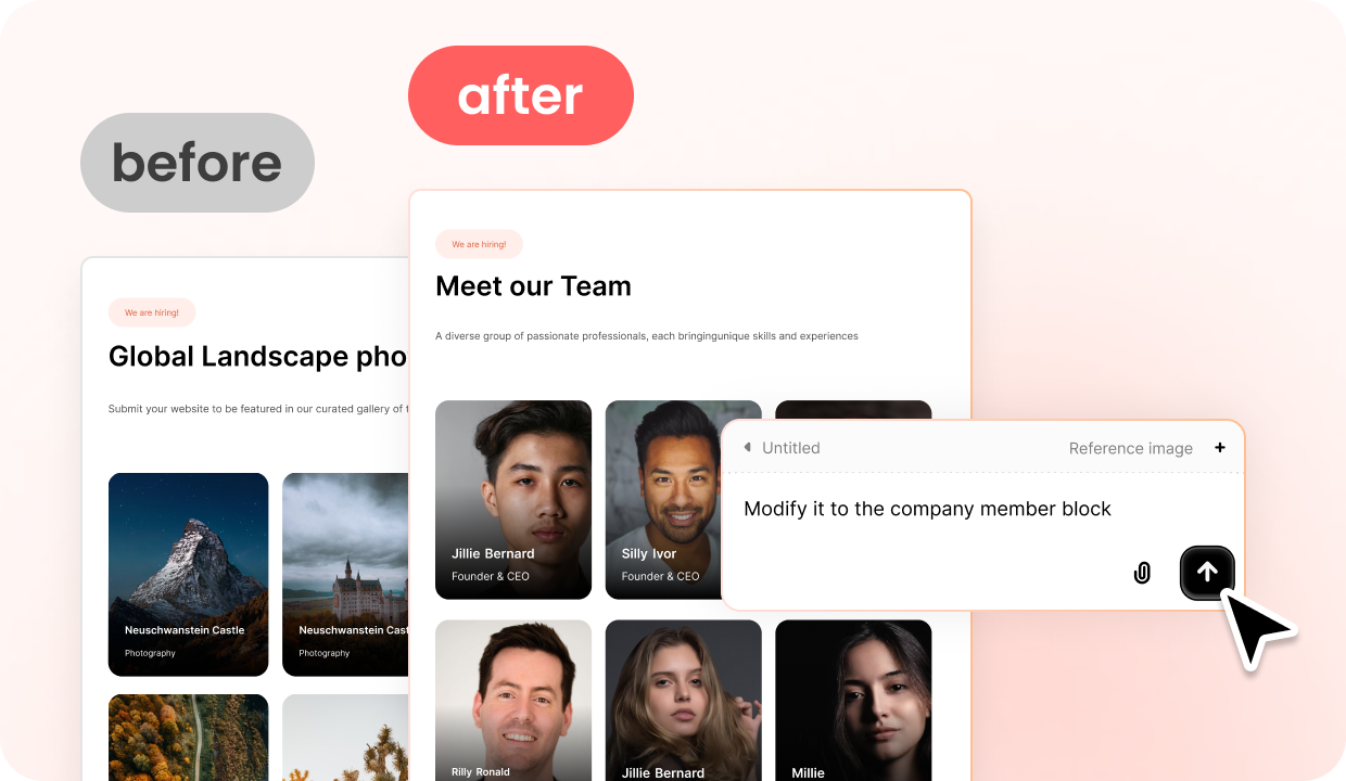before and after effect of refining the online store website via chat in Wegic AI