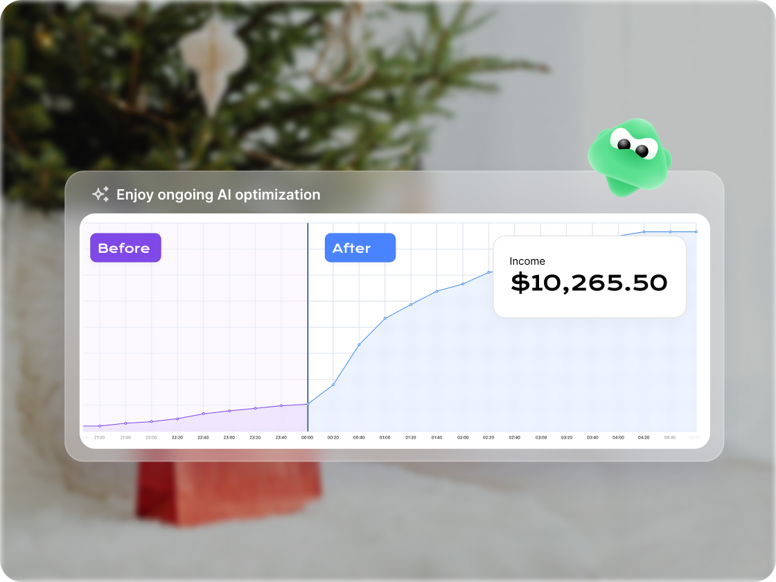 AI optimization performance chart comparing before and after results with increased income