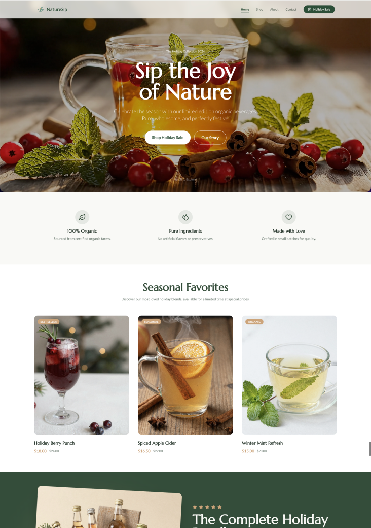 homepage screenshot of the cafe website made in Wegic AI 