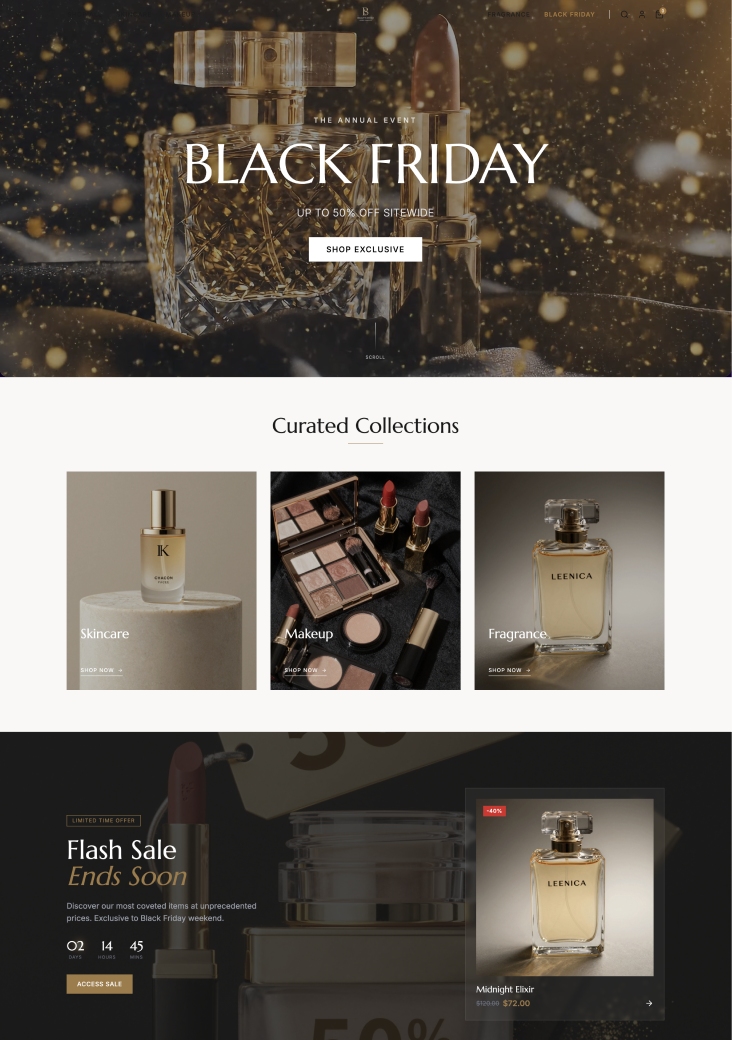 homepage screenshot of the fragrance selling website made in Wegic AI