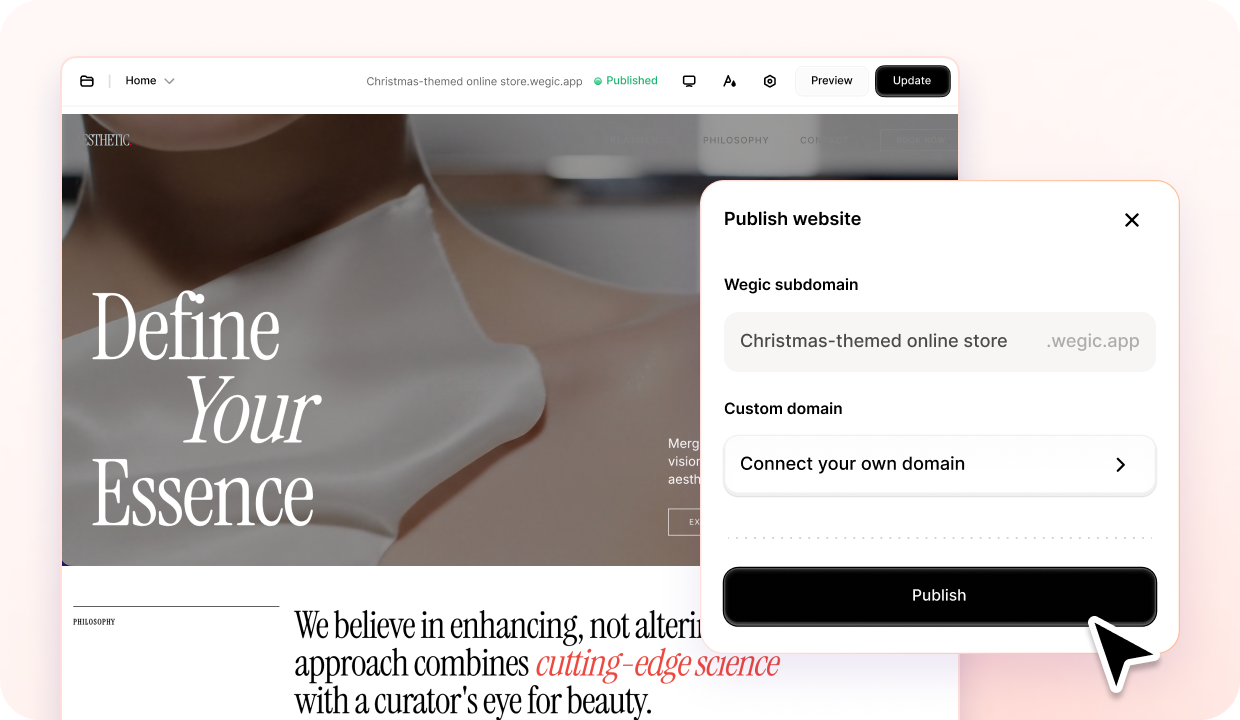 change subdomain name publish christmas online store website in Wegic