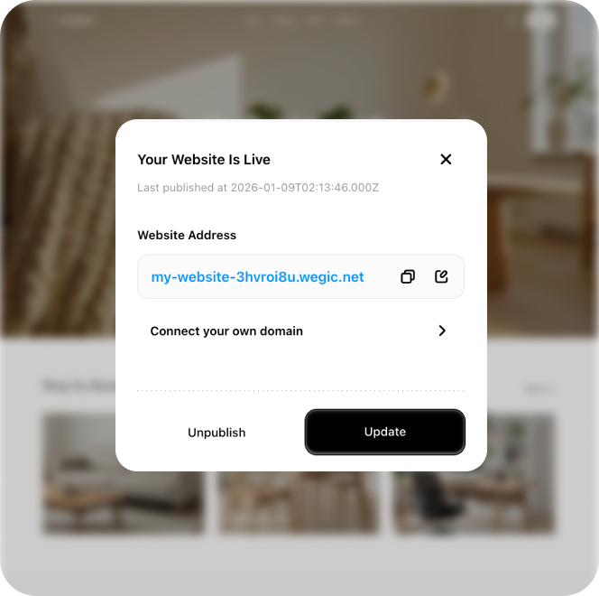 publish the website with search bar generated in Wegic AI
