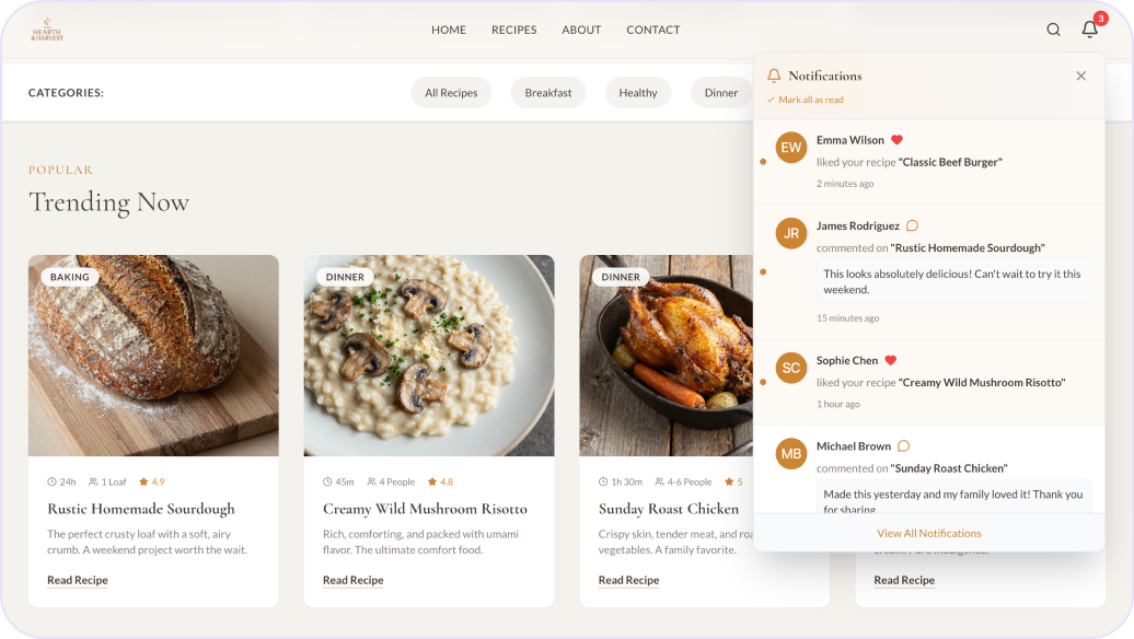 make a website with like and comment push notification in Wegic AI