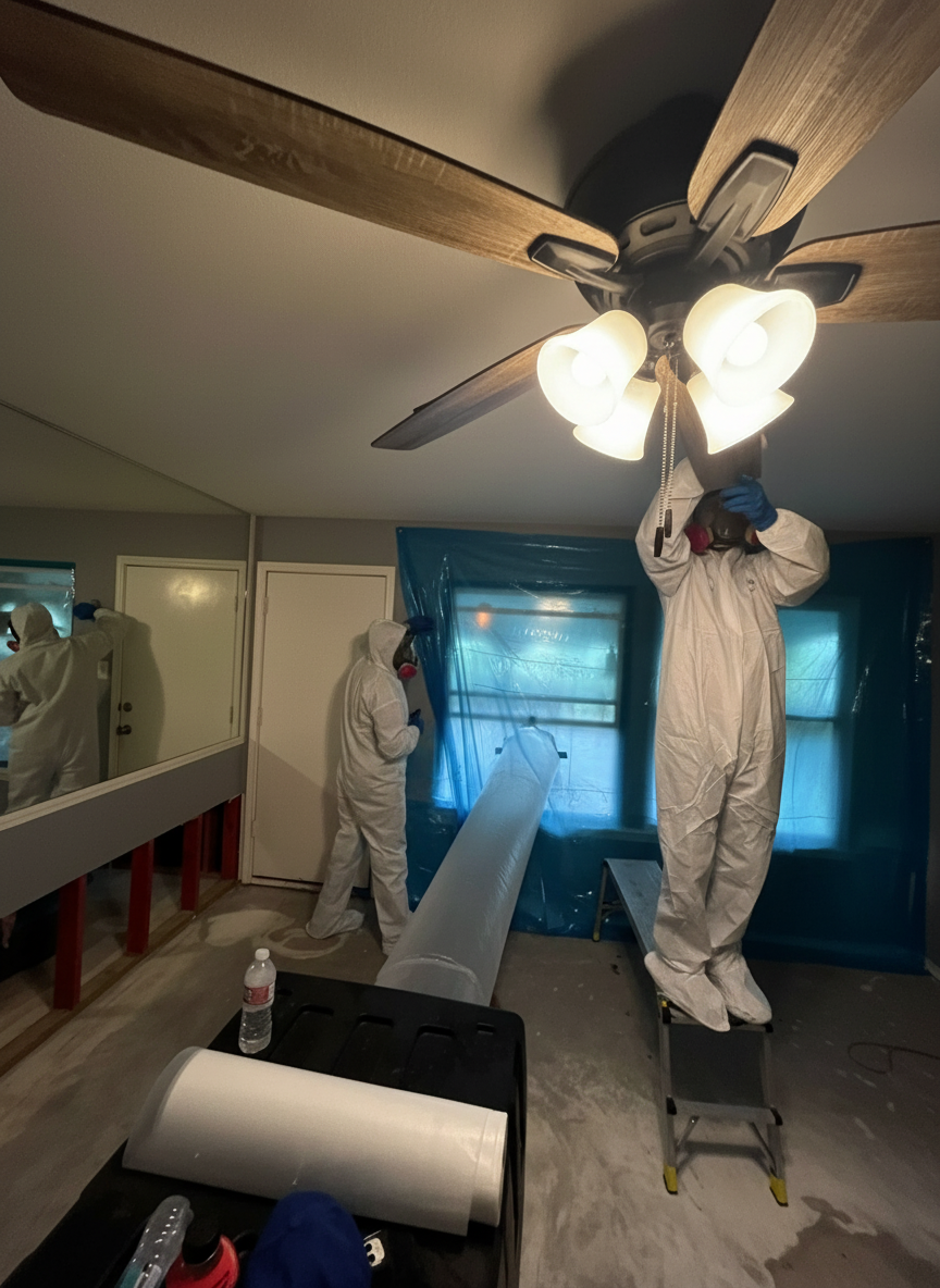 AAA Disaster Recovery mold remediation technicians on active job site in Austin TX