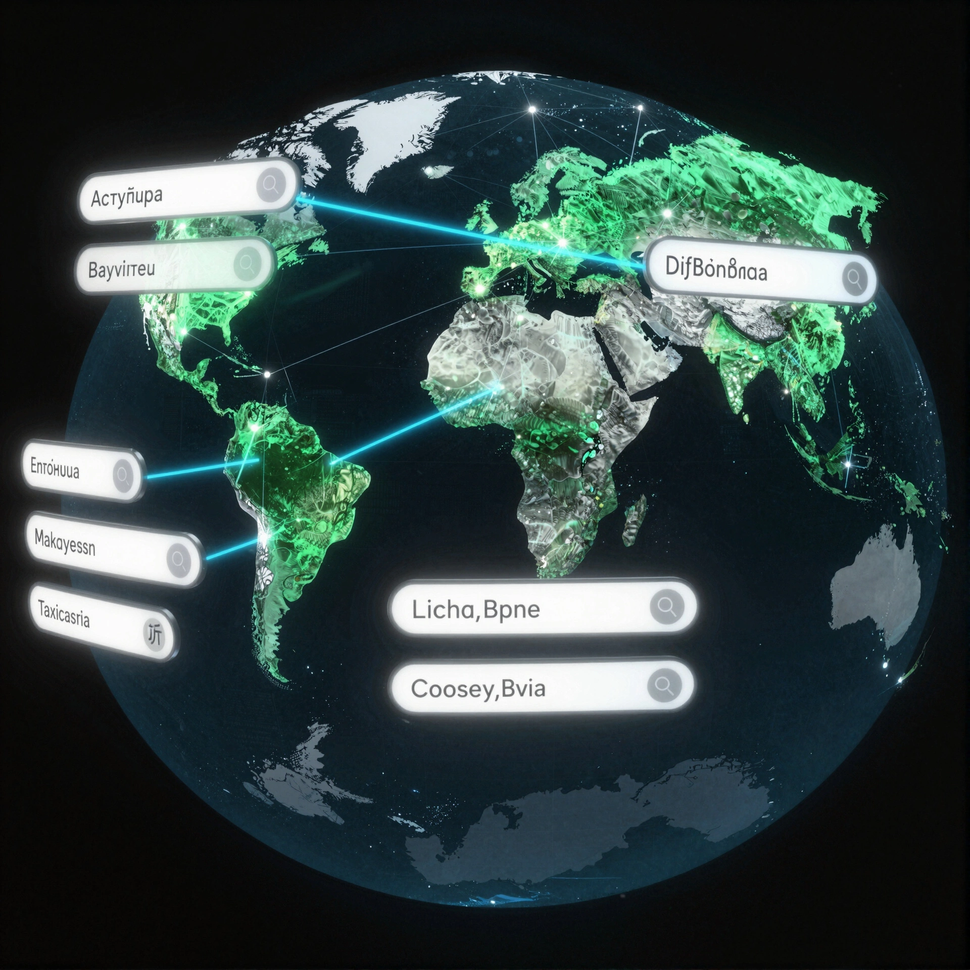Interconnected global network server node illustration