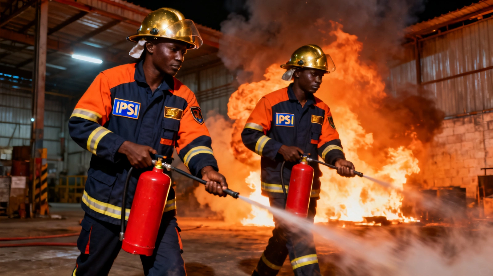 Agents IPSI en intervention avec des extincteurs