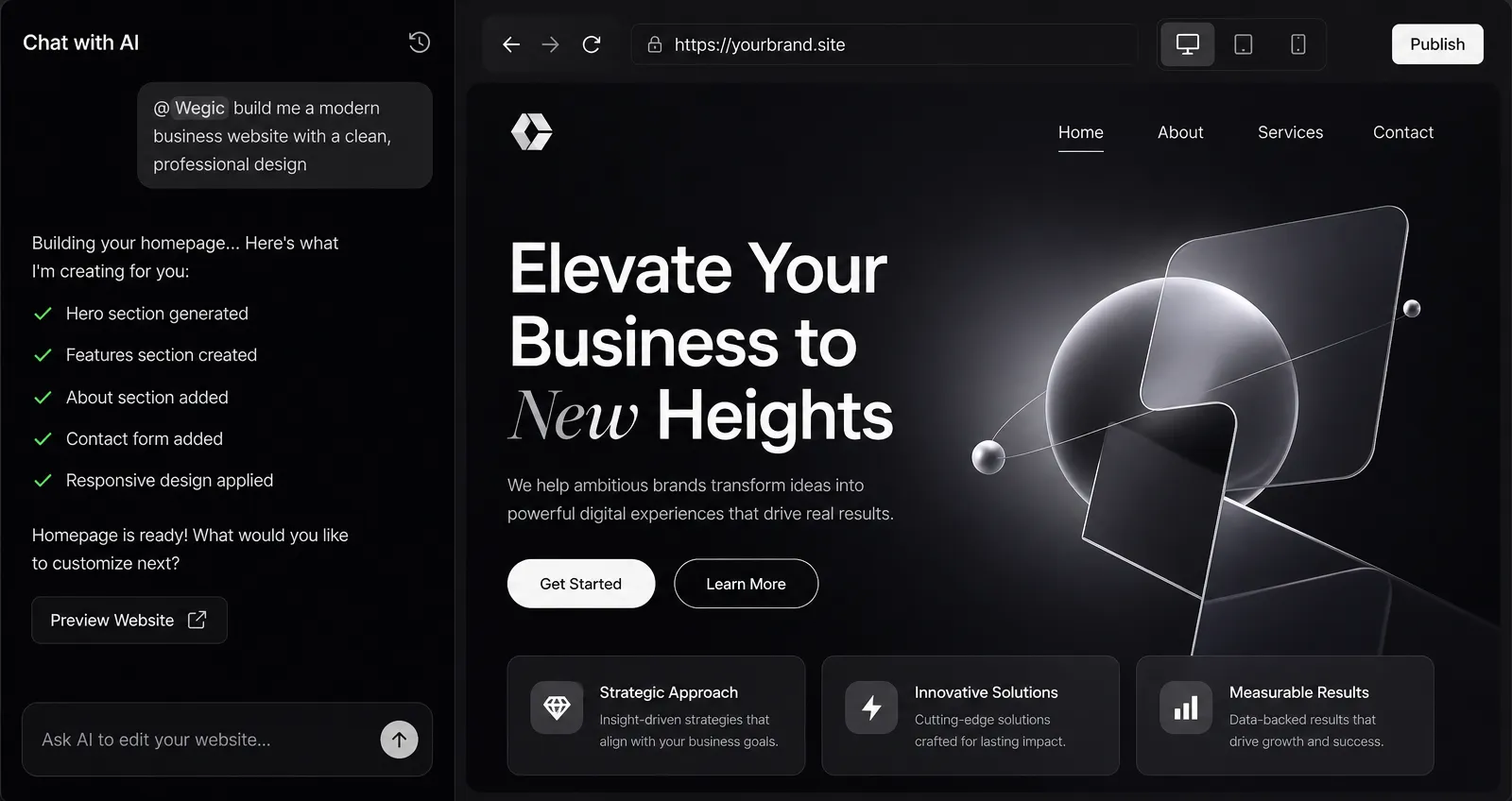 Wegic AI website builder product interface