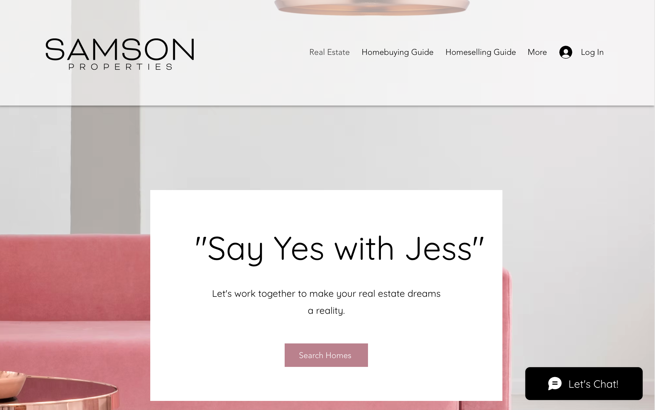 Corbett Collective房地产网站首页,特色“Say Yes with Jess”主标题