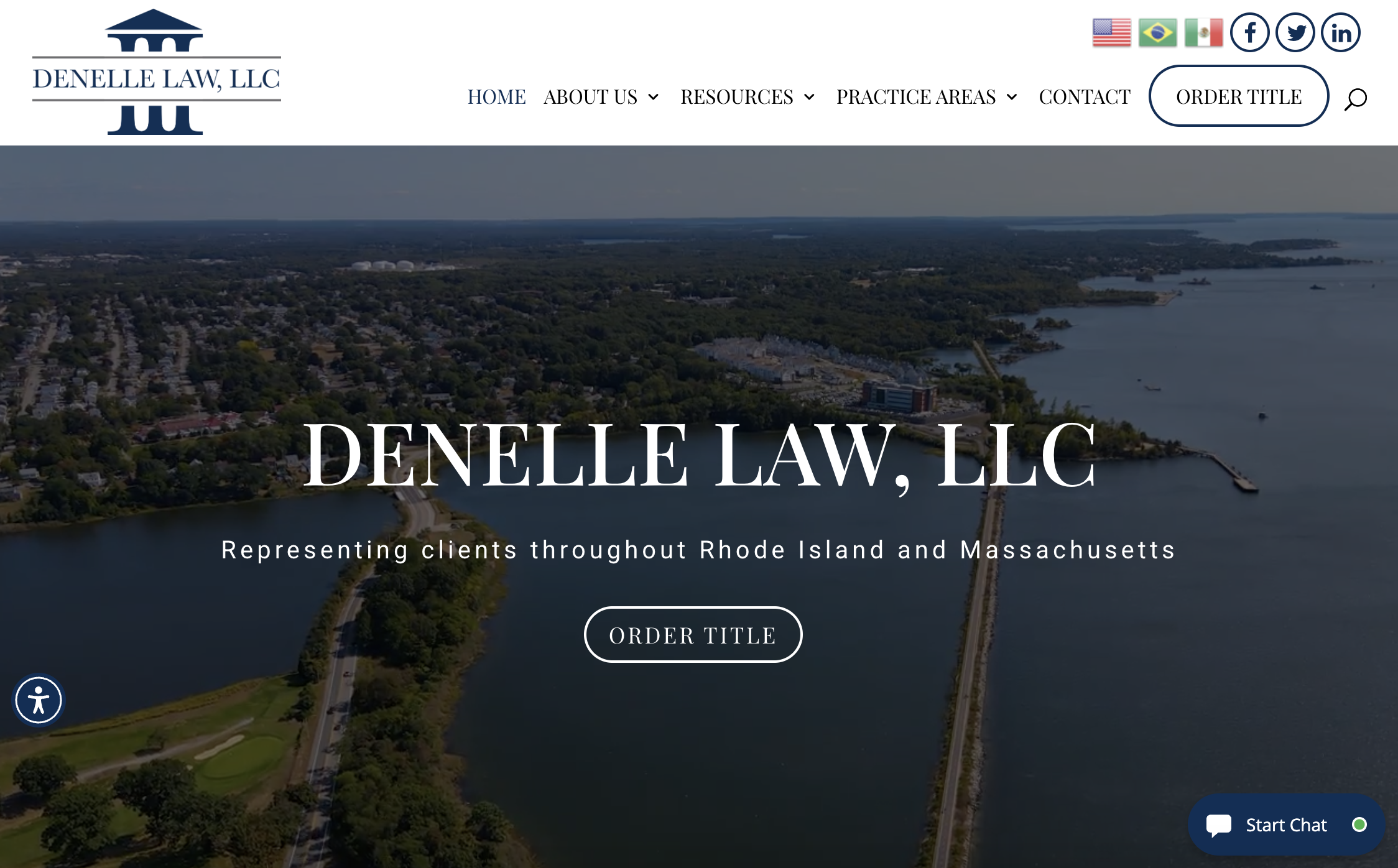 Denelle Law 主页显示一家小型综合执业律师事务所,服务房地产和遗产规划客户