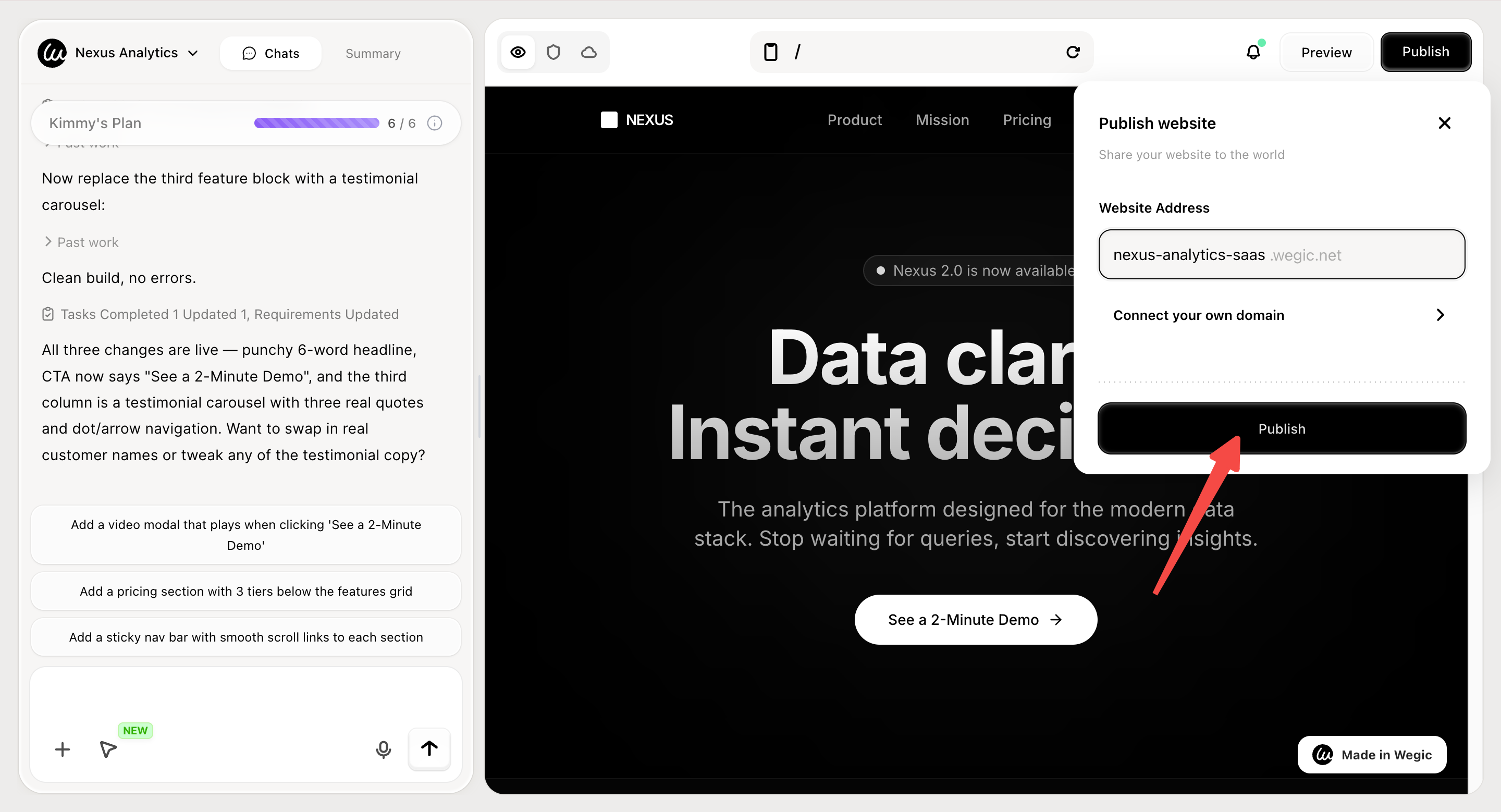 Wegic propose l'hébergement, une option de nom de domaine personnalisé Wegic propose l'hébergement, une option de nom de domaine personnalisé