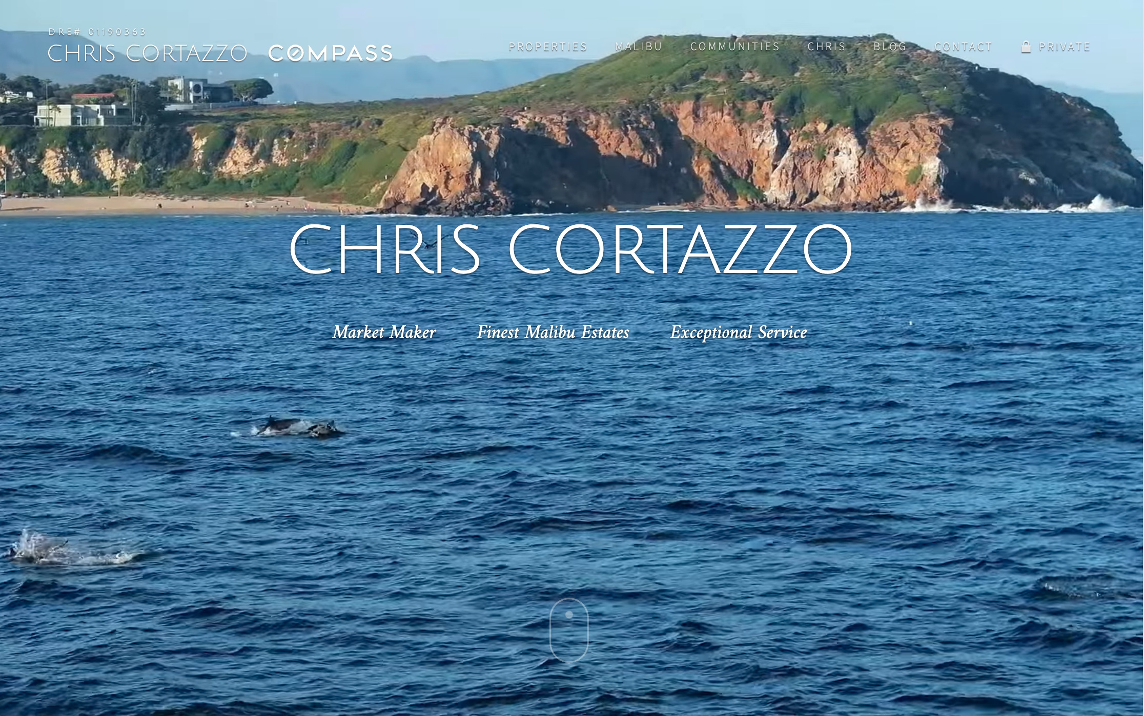 Chris Cortazzo Malibu豪华房地产网站首页,配有海岸庄园摄影
