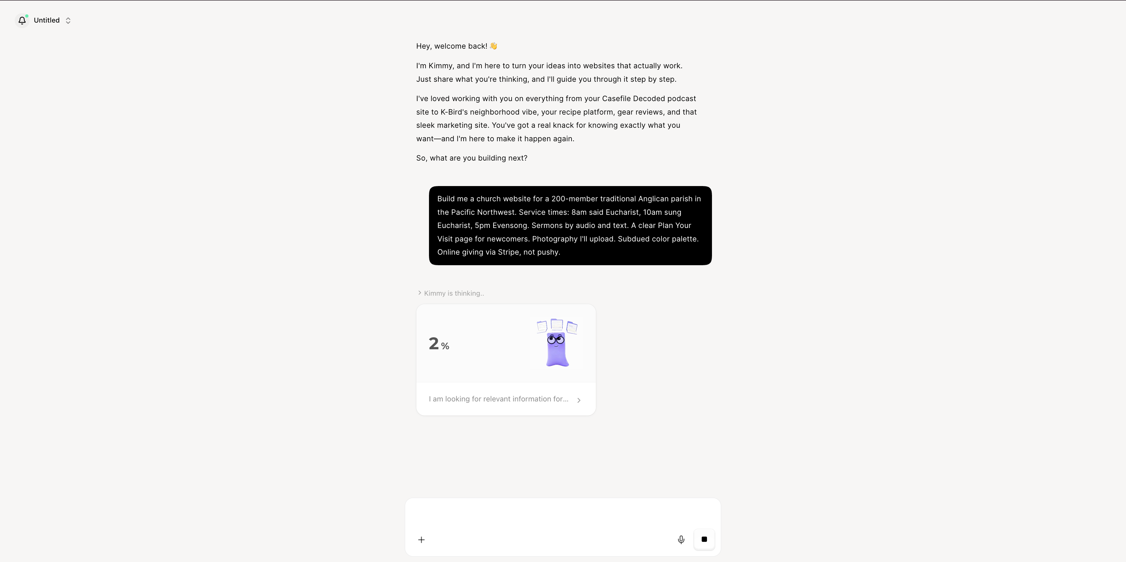 chat with Wegic Kimmy AI church website builder chat with Wegic Kimmy AI church website builder