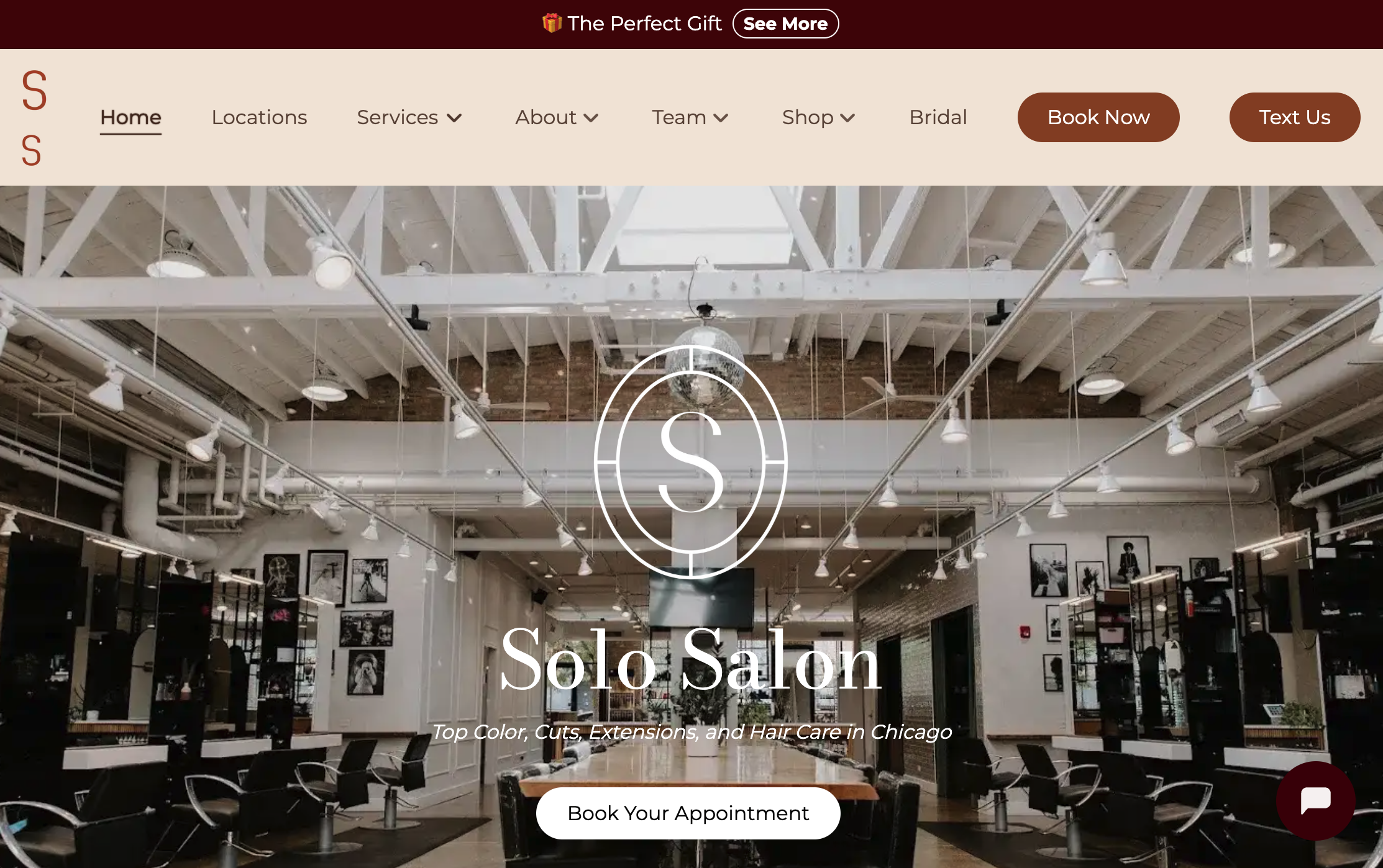 Solo Salon homepage showing stylist team member cards and a Book Your Appointment button