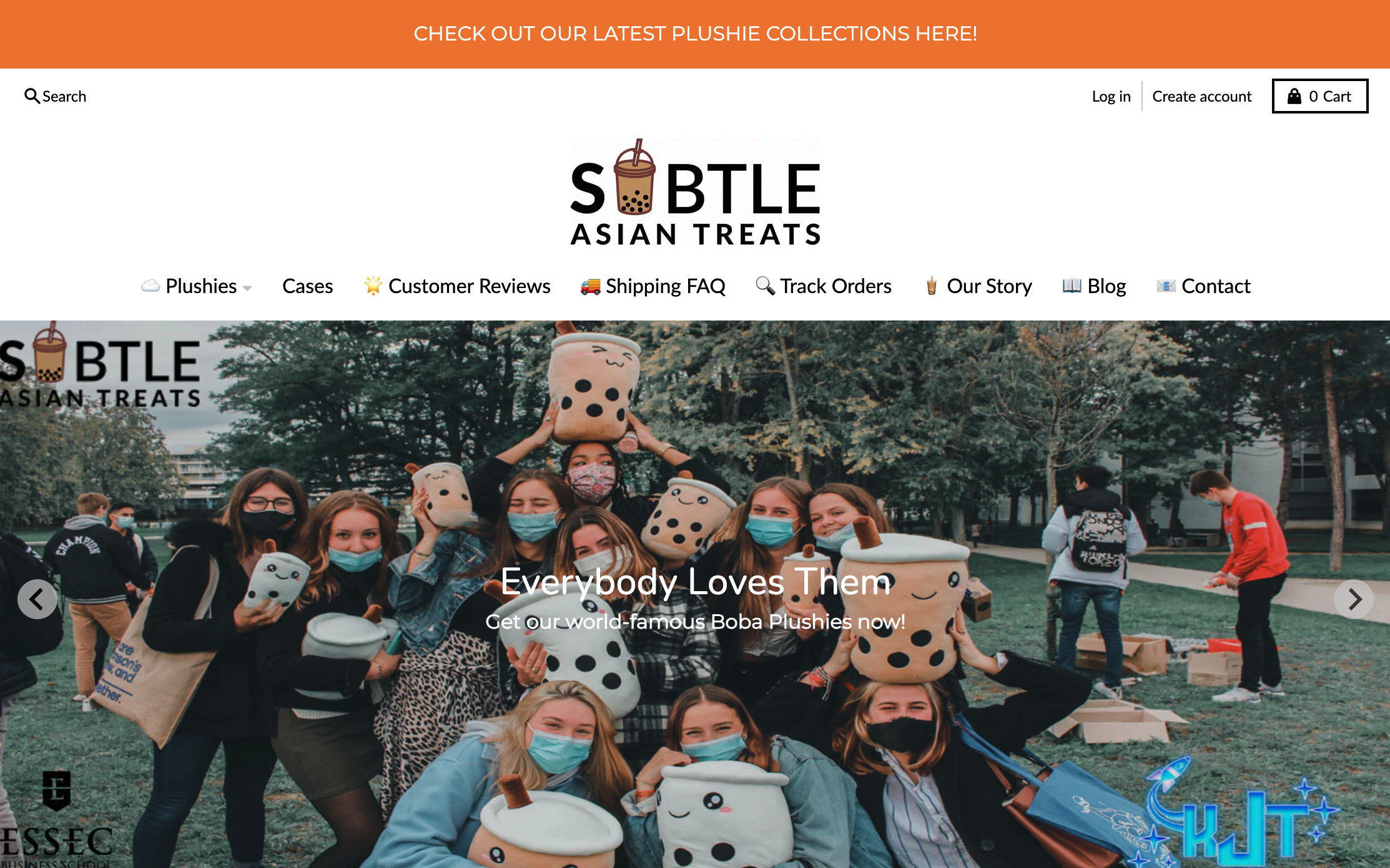 Instagramユーザーの写真と創業者ストーリーを掲載したかわいいぬいぐるみを紹介するSubtle Asian Treatsのホームページ