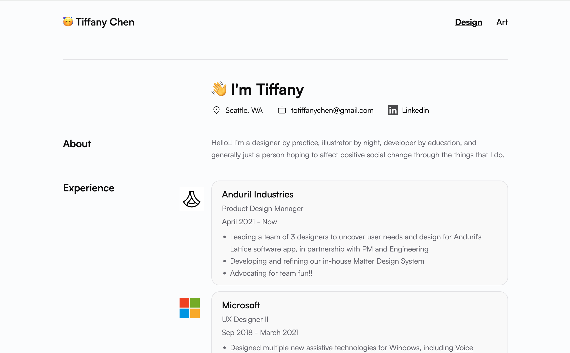 Tiffany Chenのtiffanyc.ccでのポートフォリオは、プロダクトデザインのケーススタディ、アクセシビリティ作業、Figmaプラグインプロジェクトを掲載しています