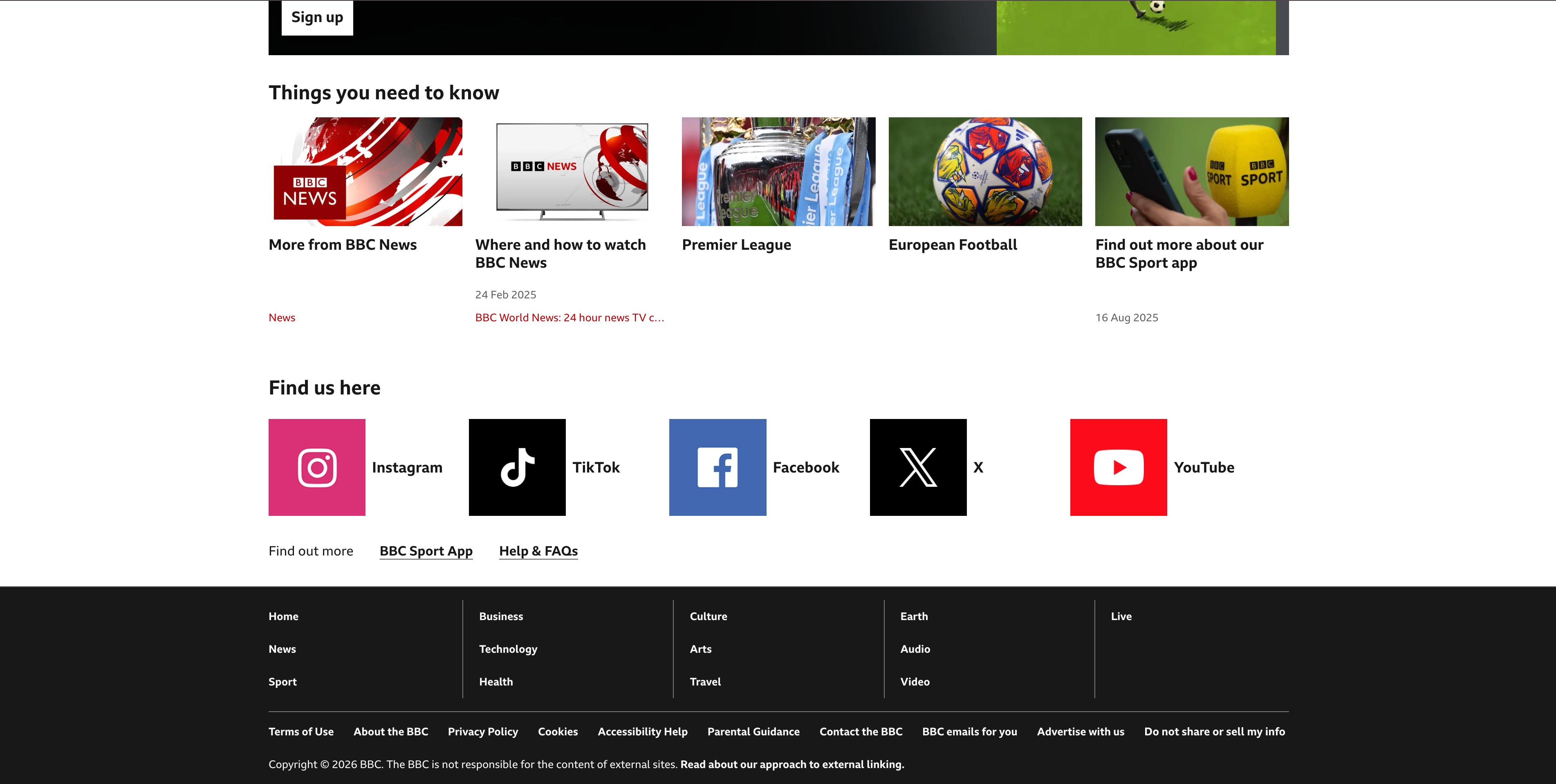 BBC Sport网站导航示例 BBC Sport网站导航示例