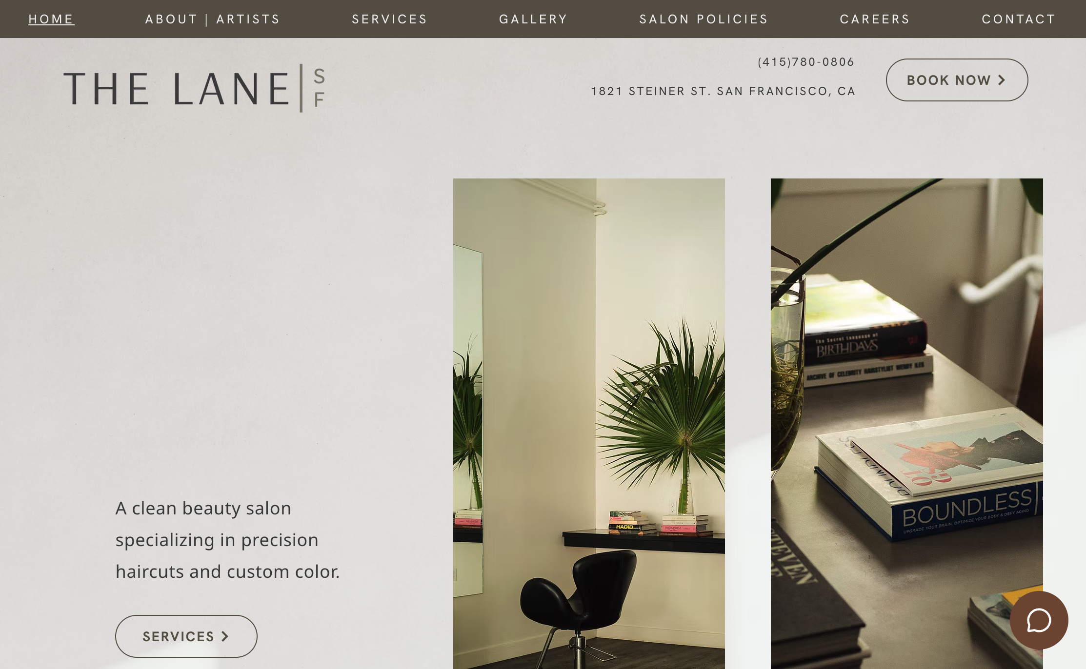 The Lane Salon homepage showing a gallery of before and after hair color transformations