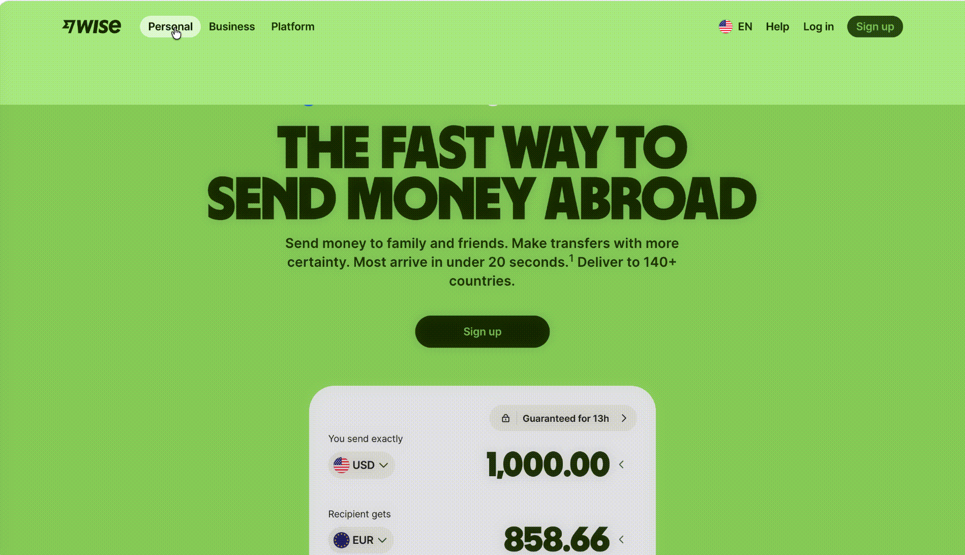 Wise fintech multi-layer website header example Wise fintech multi-layer website header example