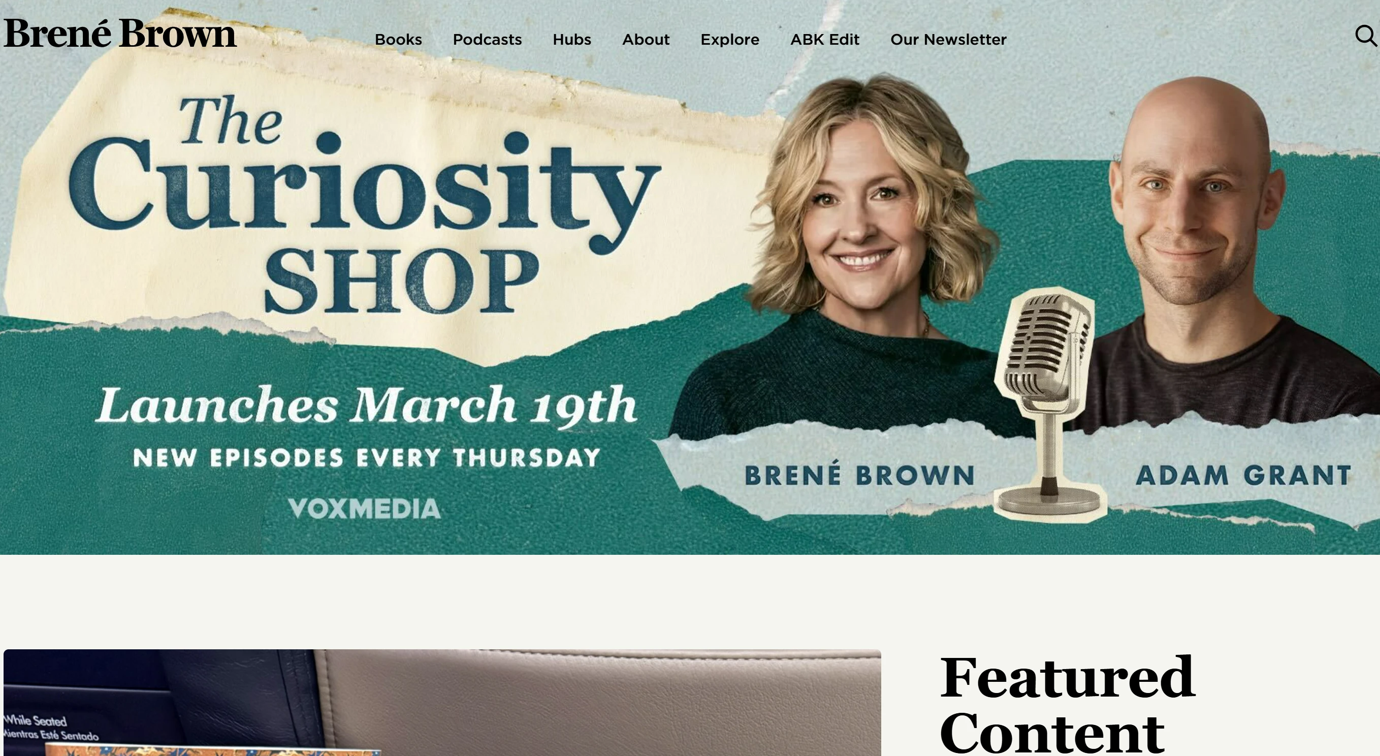 Homepage of author website - Brené Brown