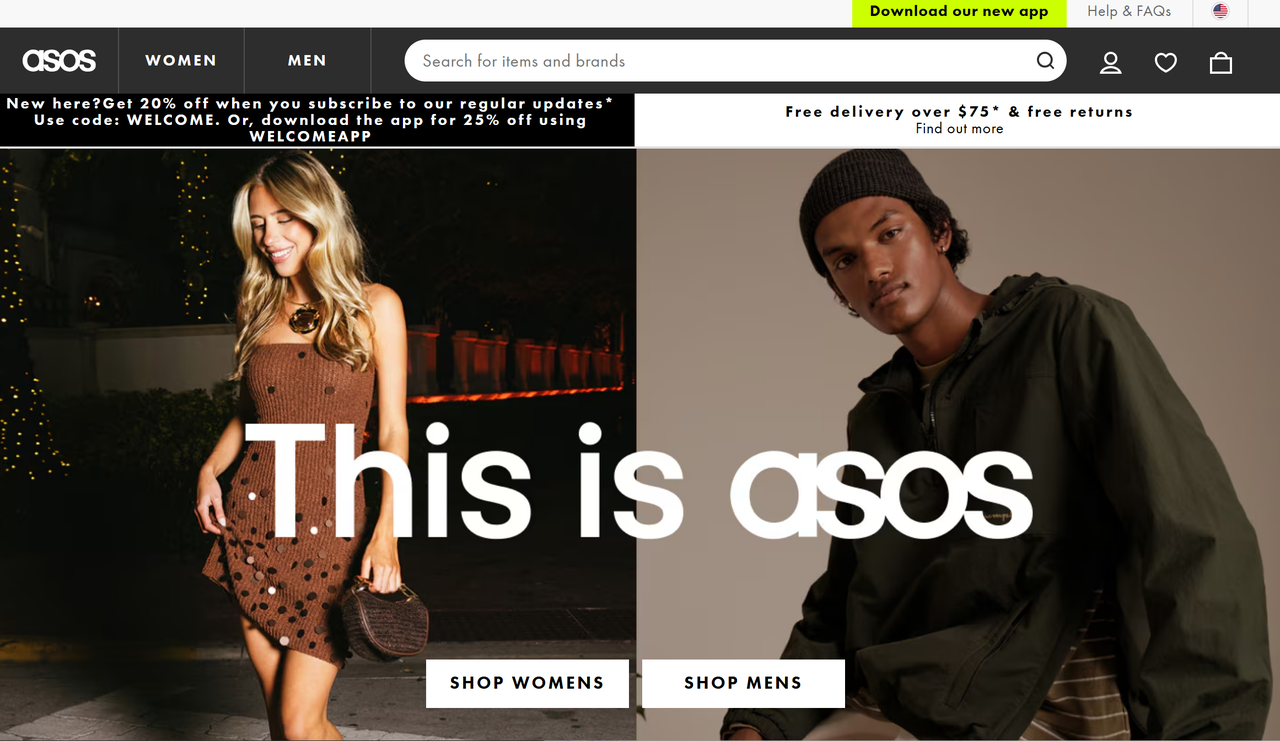 Homepage di asos - negozio online aon