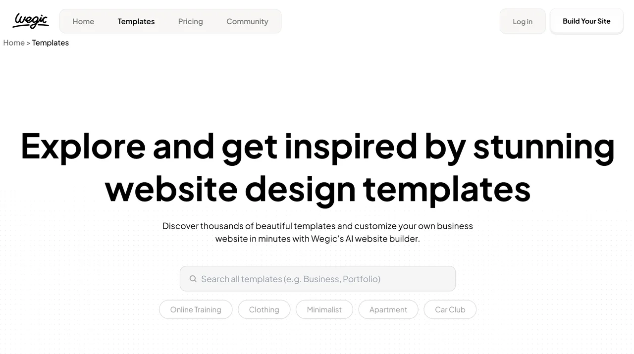 Landing page of Wegic Template