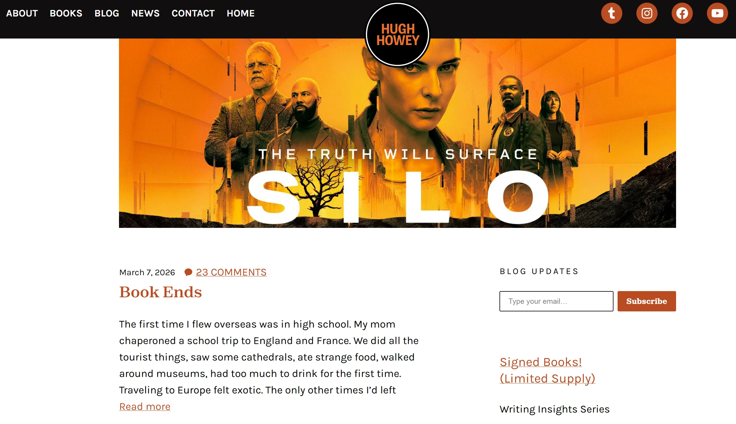 Homepage of author website - Hugh Howey