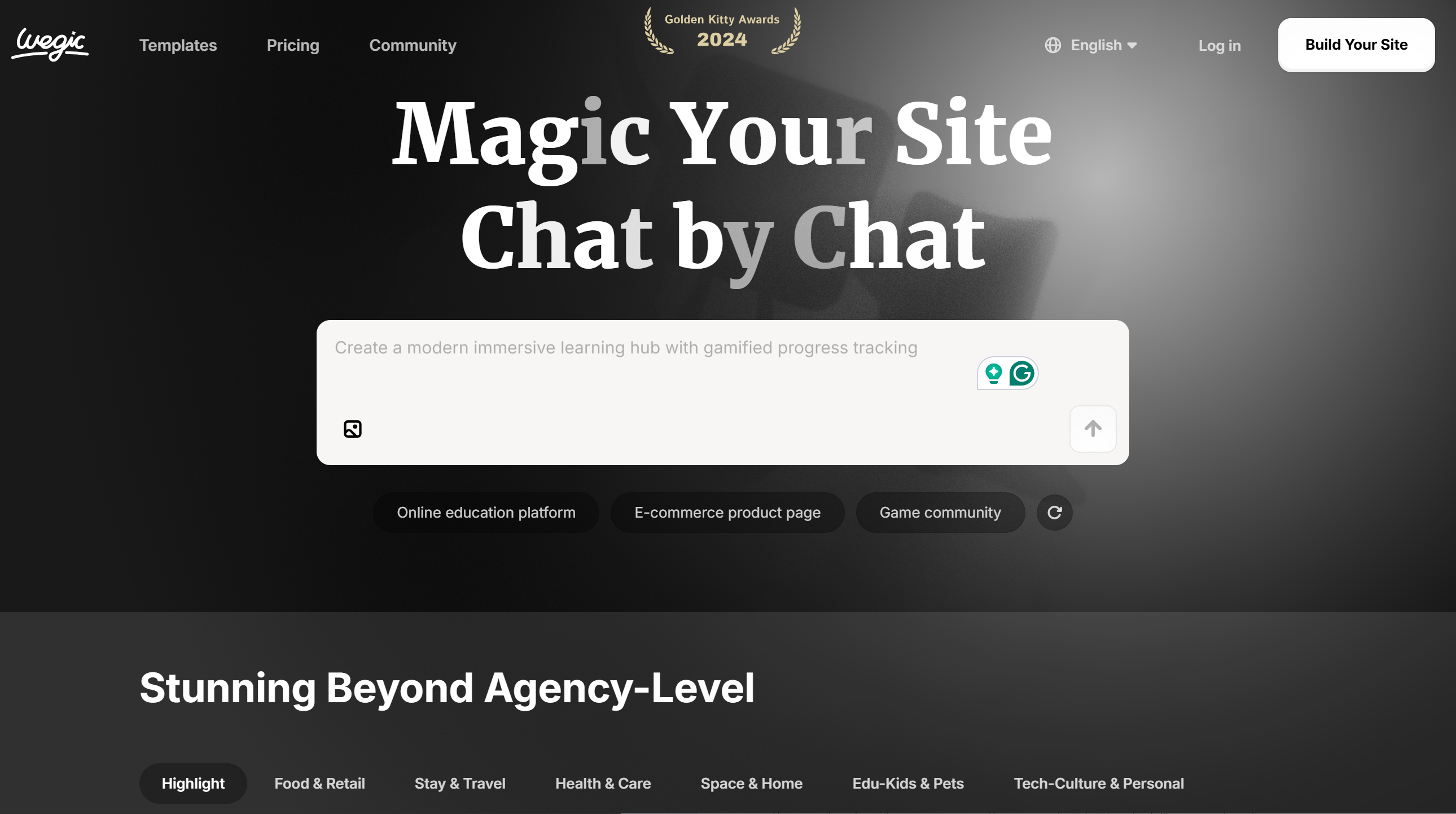 Página inicial do site mágico da Wegic AI, site por site Página inicial do site mágico da Wegic AI, site por site