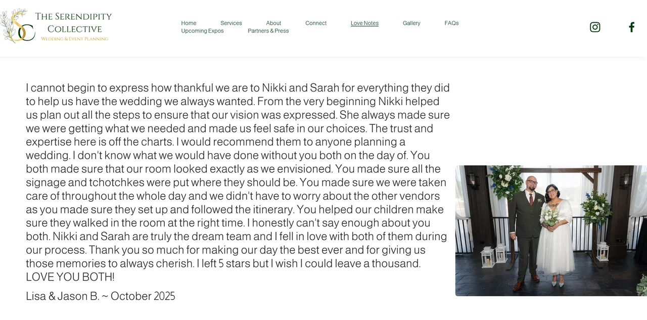 Testimonial page of the Serendipity Collective website