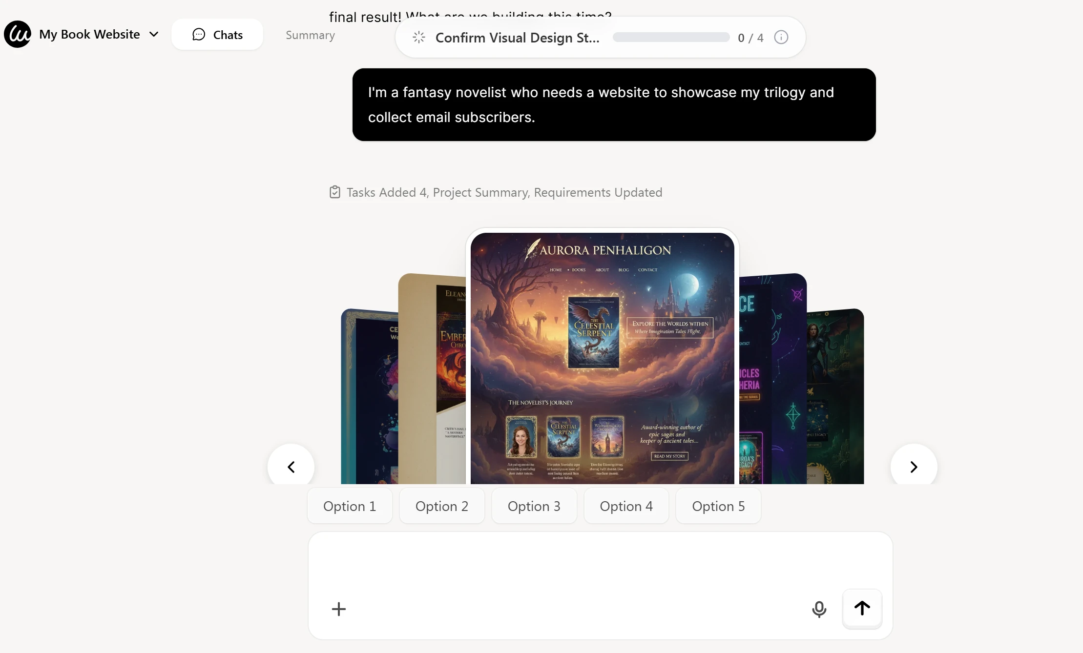 User chatting with Wegic AI website designer Kimmy