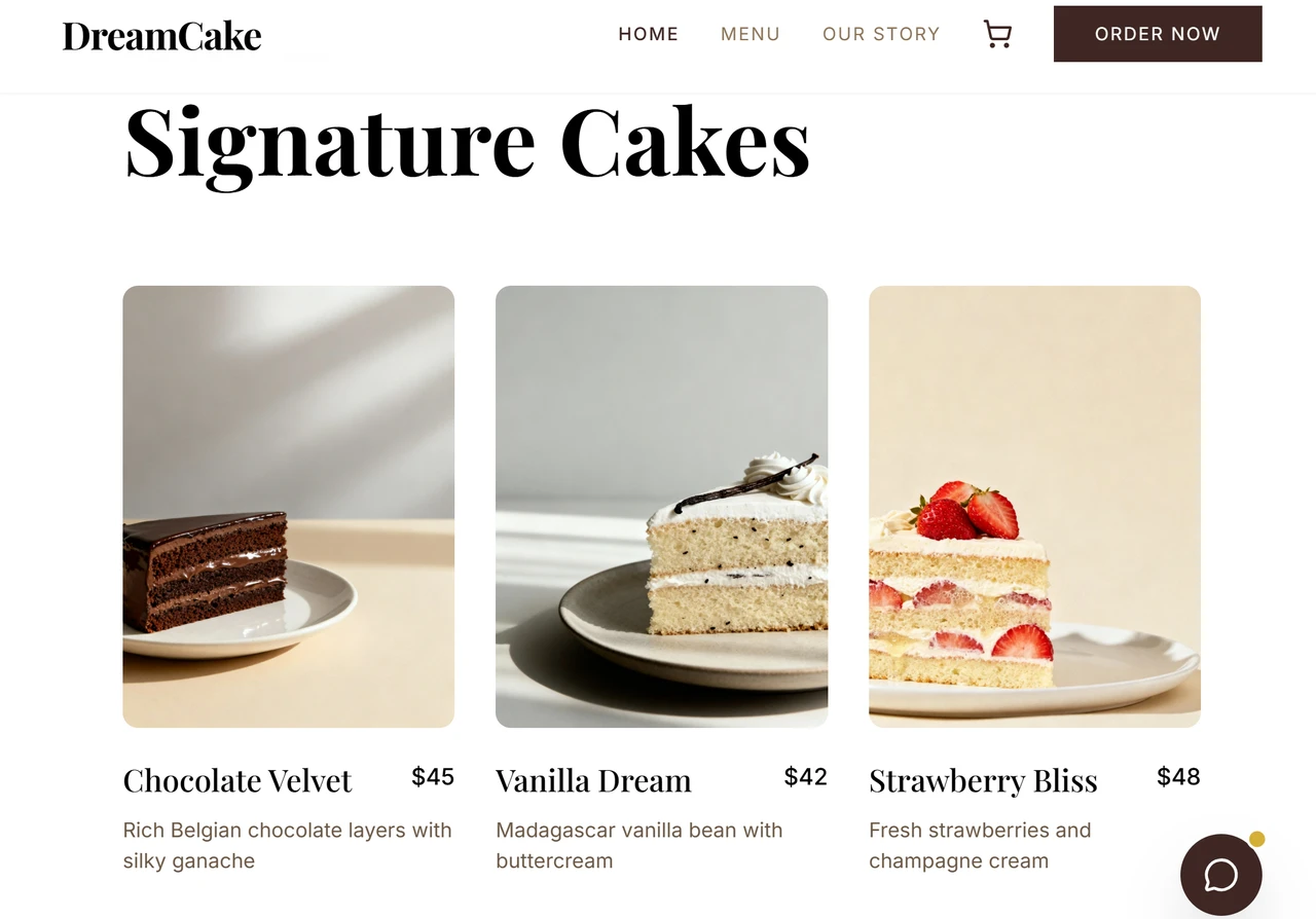 DreamCake food website built on Wegic AI DreamCake food website built on Wegic AI