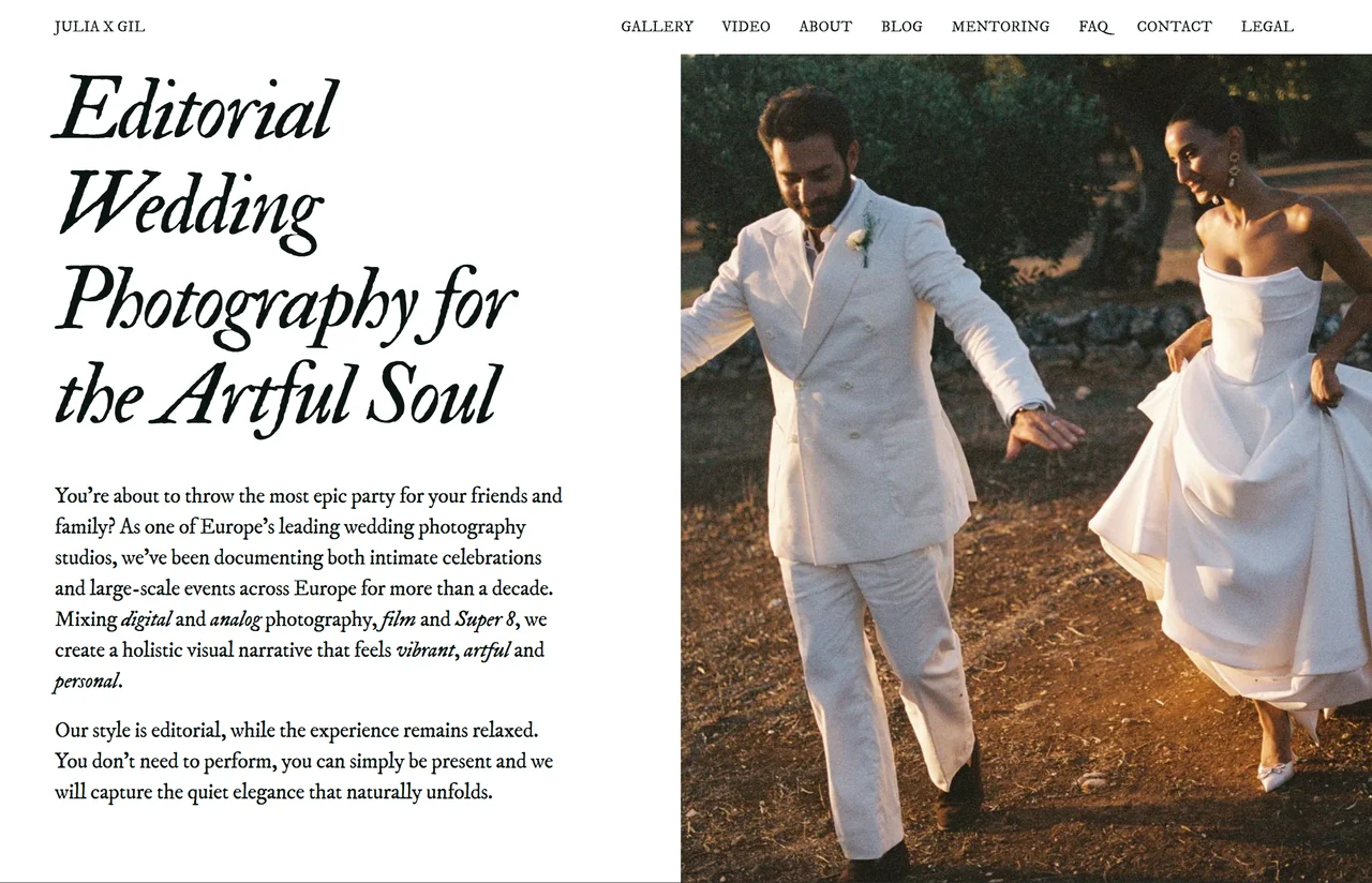 Homepage of Julia & Gil – Editorial Destination