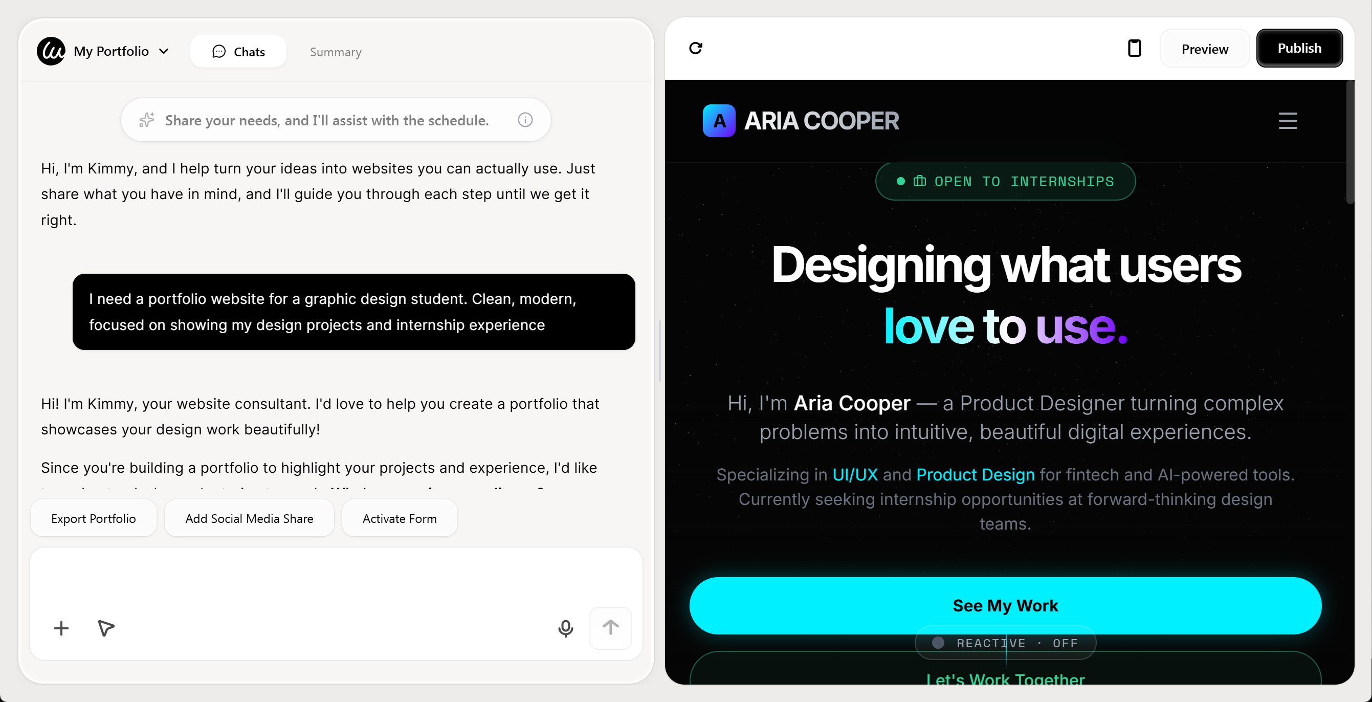 Interface de chat do Wegic AI onde os usuários descrevem seus requisitos de site em linguagem natural Interface de chat do Wegic AI onde os usuários descrevem seus requisitos de site em linguagem natural