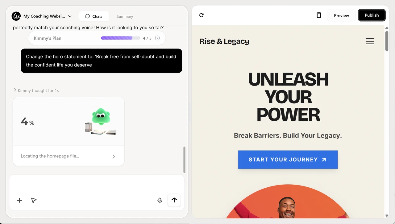 Wegic AI making changes to the hero statement on website copy