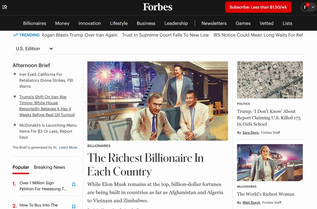 Homepage of Forbes - News site Homepage of Forbes - News site
