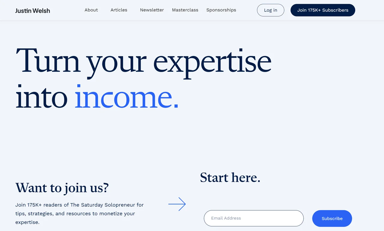 Homepage of Justin Welsh – Solopreneur Homepage of Justin Welsh – Solopreneur