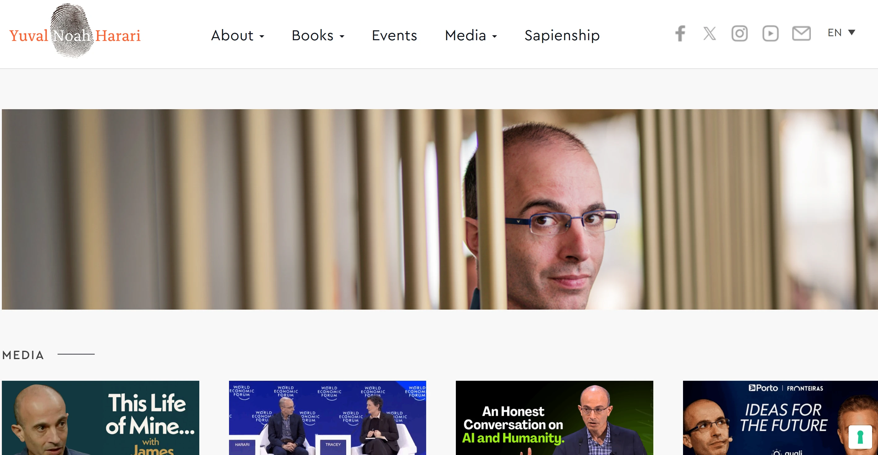 Homepage of author website - Yuval Noah Harari