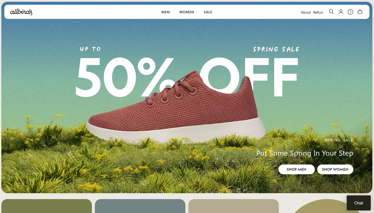 Homepage of Allbirds