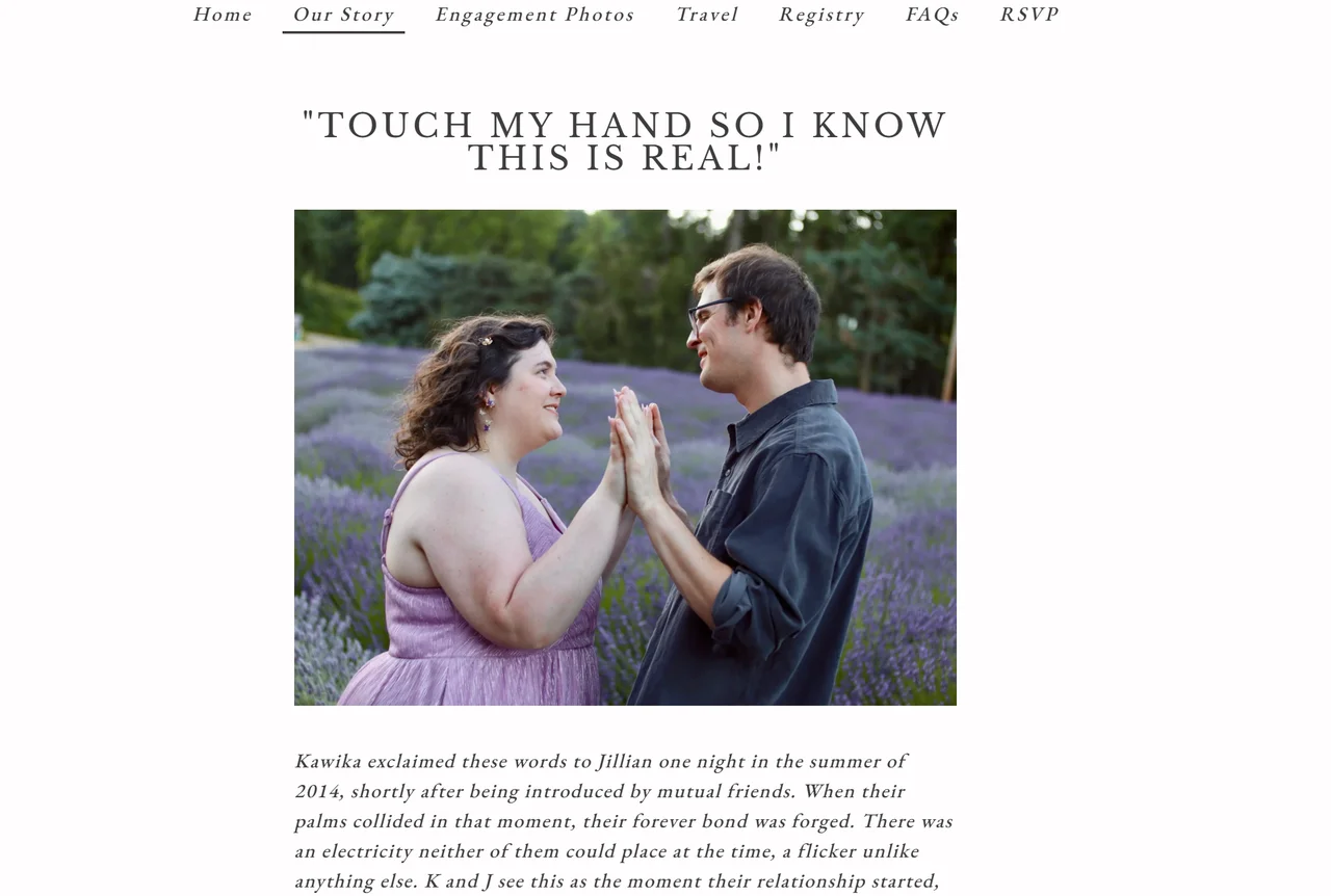 Our Story section on Kawika and Jillia's wedding website
