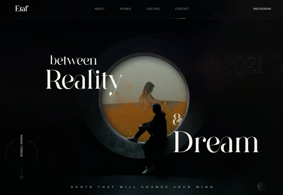 Eraf portfolio website by BL/S featuring kinetic typography and monochromatic design