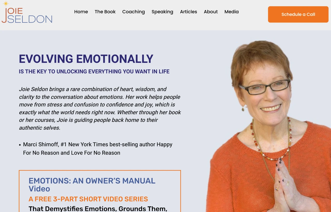 Homepage of Joie Seldon's storybrand website