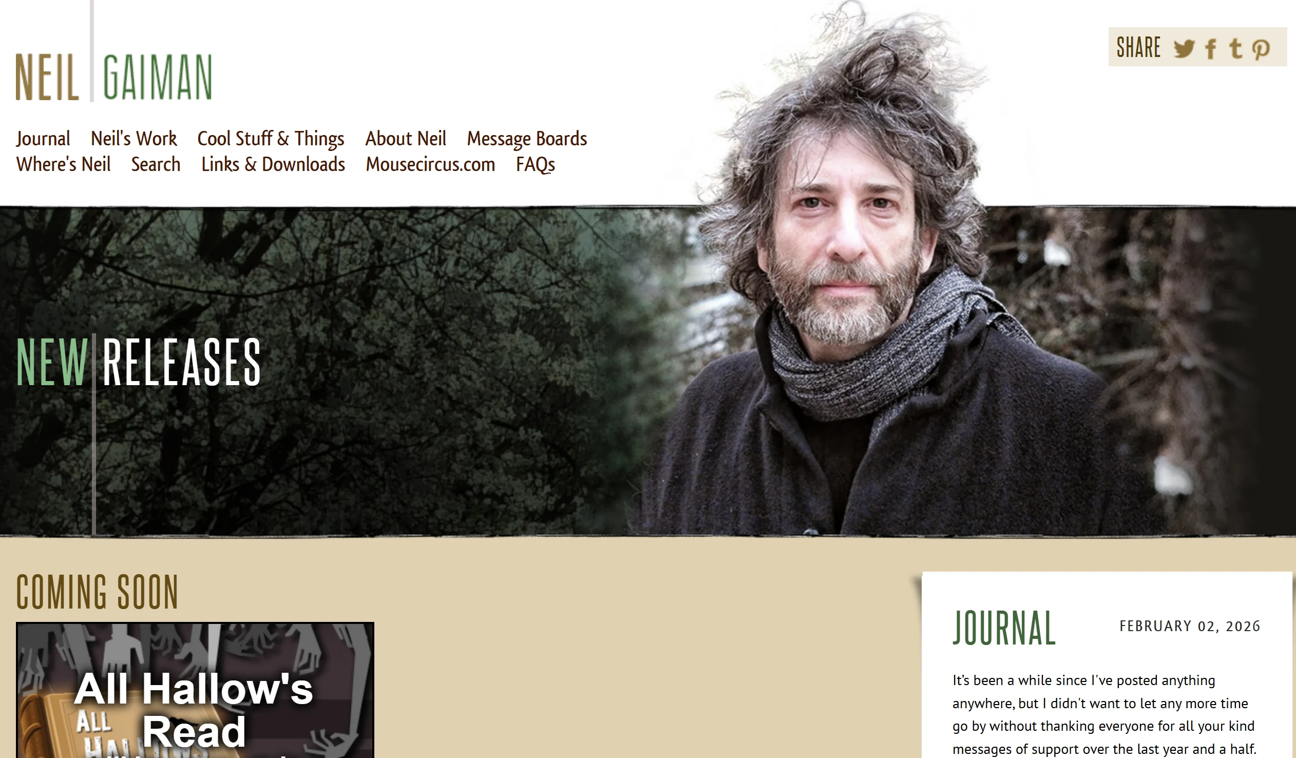 Homepage of author website - Neil Gaiman
