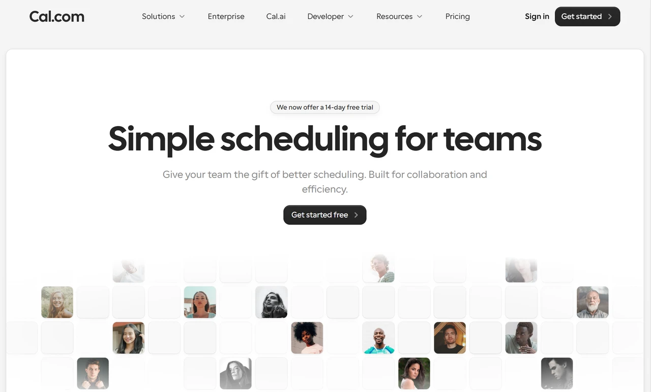 Landing page of Cal's solutions to team