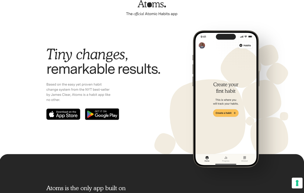 Homepage of Atoms — Habit App Landing Page Homepage of Atoms — Habit App Landing Page