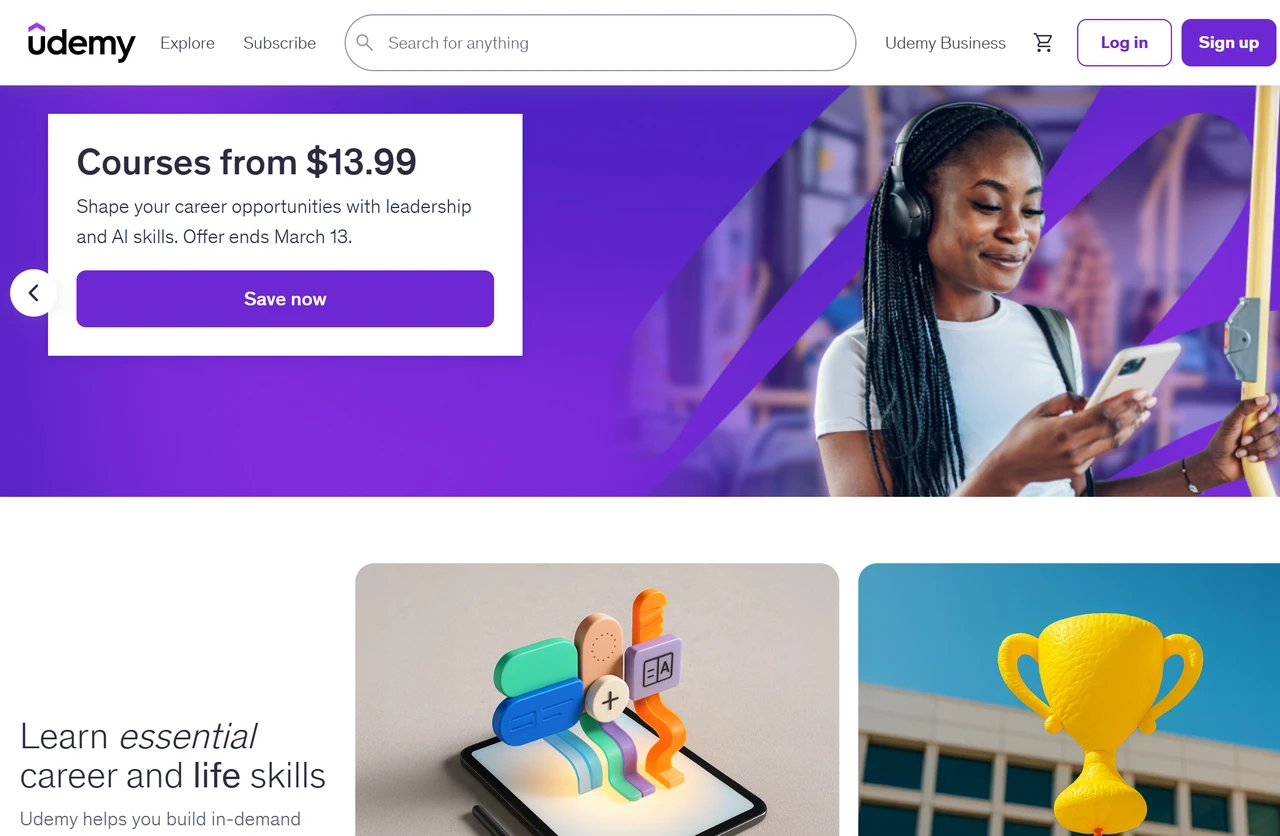 Homepage of Udemy - an educational platform Homepage of Udemy - an educational platform