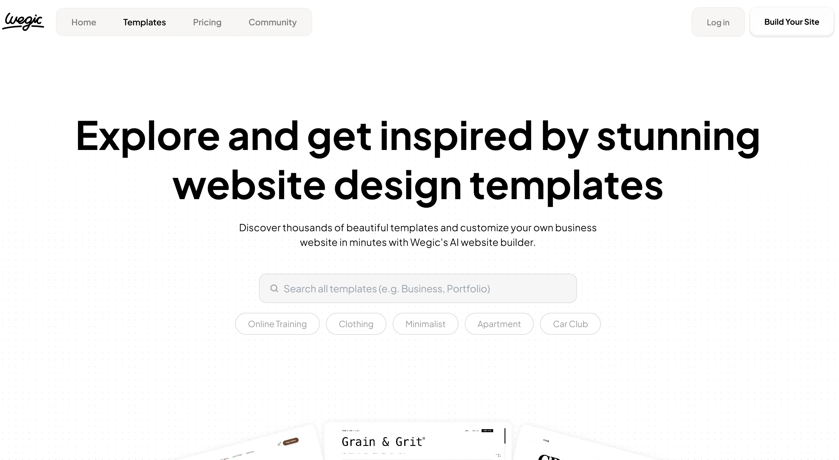 Landing page of Wegic Template